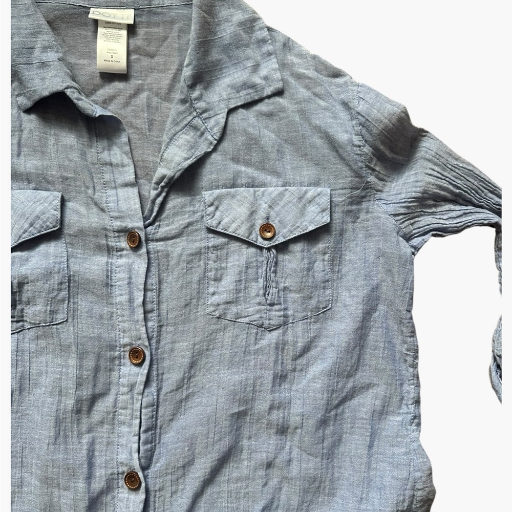 DOTTI Travel Muse Shirtdress Cover-Up – 100% Cotton – Blue – Size S - Picture 7 of 11